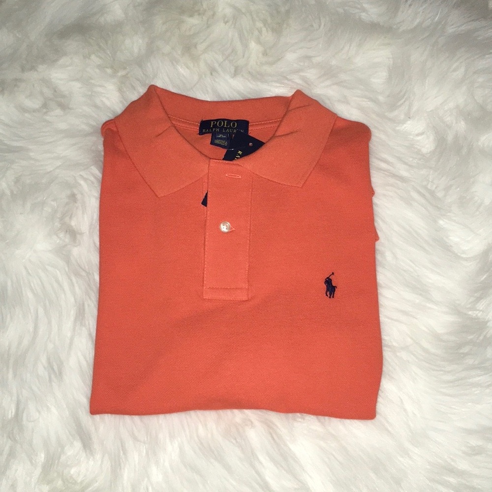 BNWT BIG BOYS RL S/S POLO SHIRT ORANGE WBLUE HORSE